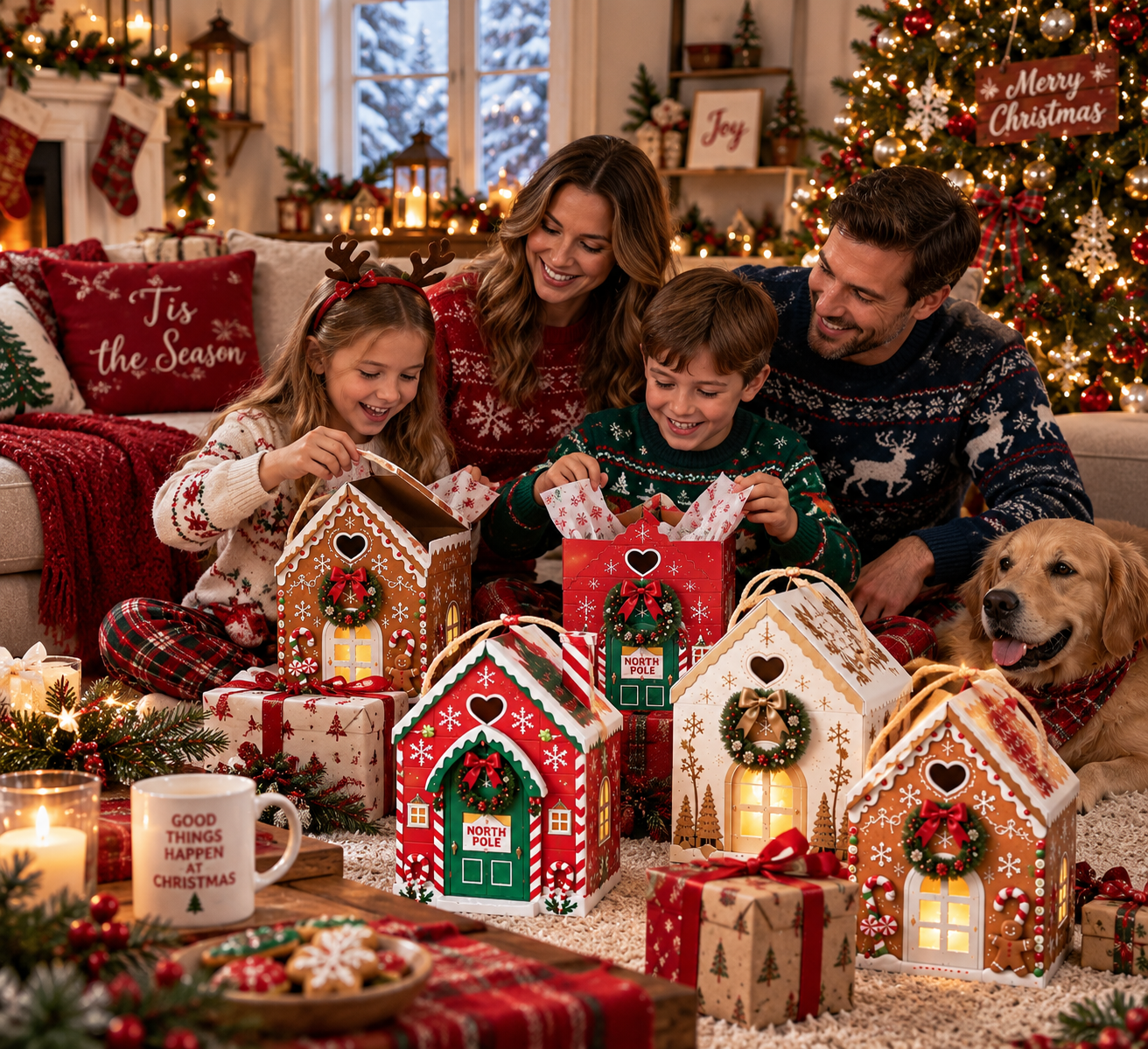 Geschenkbox „Christmas Magic House“ – Kreative 3D-Geschenkverpackung im Weihnachtsdesign zum Halten