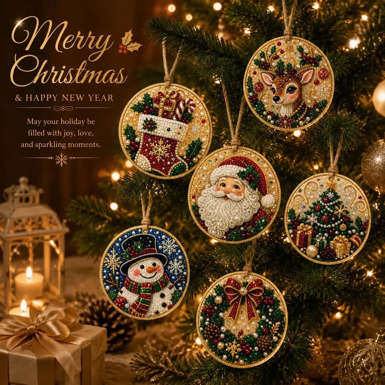   Weihnachts-Bastelset für Diamantmalerei-Anhänger – Basteldekoration zum Aufhängen am Weihnachtsbaum