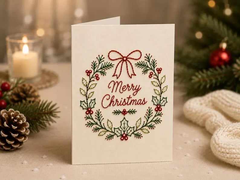 🌲Weihnachtskarte zum Selbermachen mit Handstickerei | Sticken Sie sich in Weihnachtsstimmung ✨ 🎁