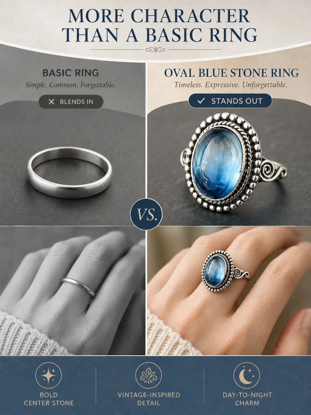 ✨ Zeitloser, schöner Ring aus Sterlingsilber im Vintage-Stil mit ovalem Mondstein