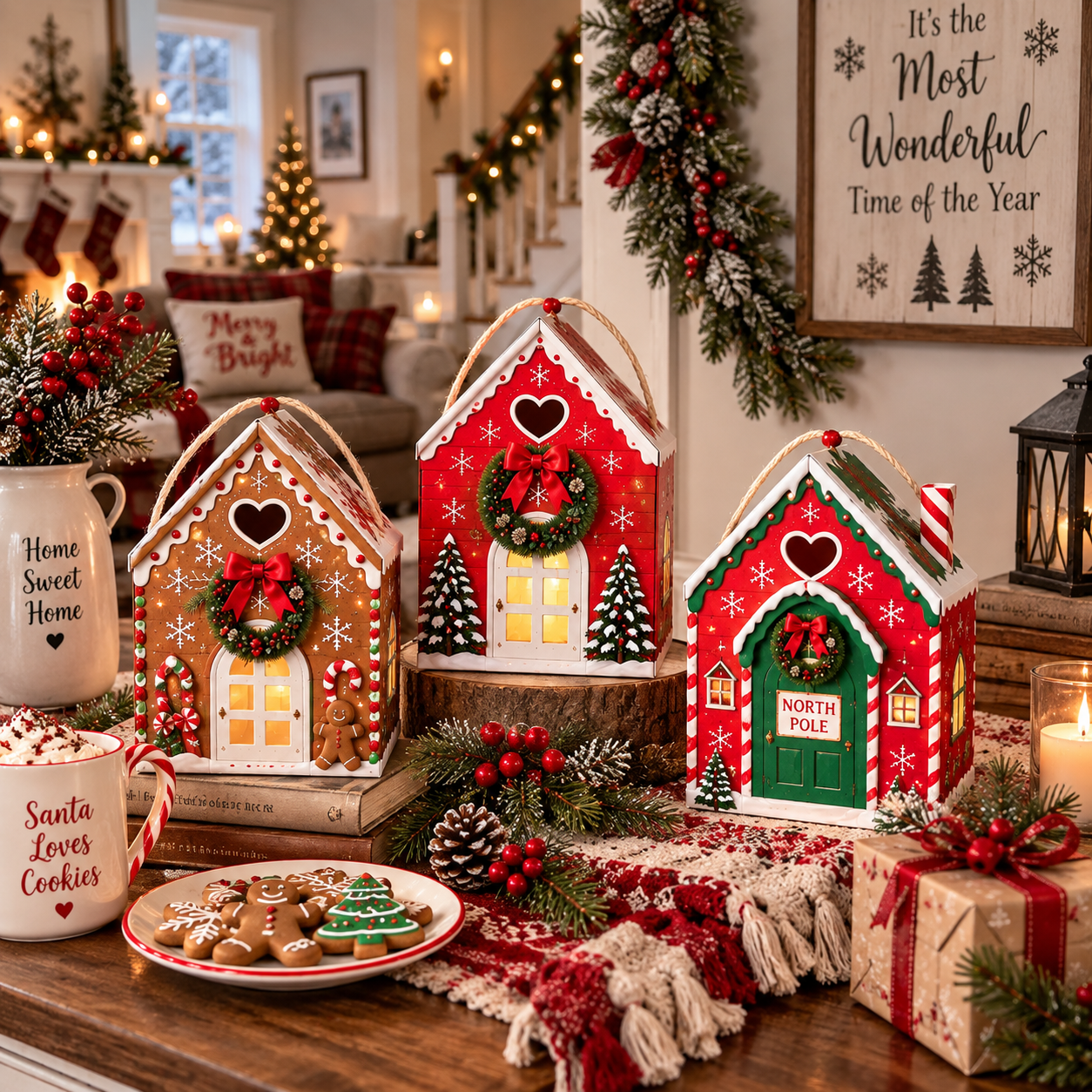 Geschenkbox „Christmas Magic House“ – Kreative 3D-Geschenkverpackung im Weihnachtsdesign zum Halten