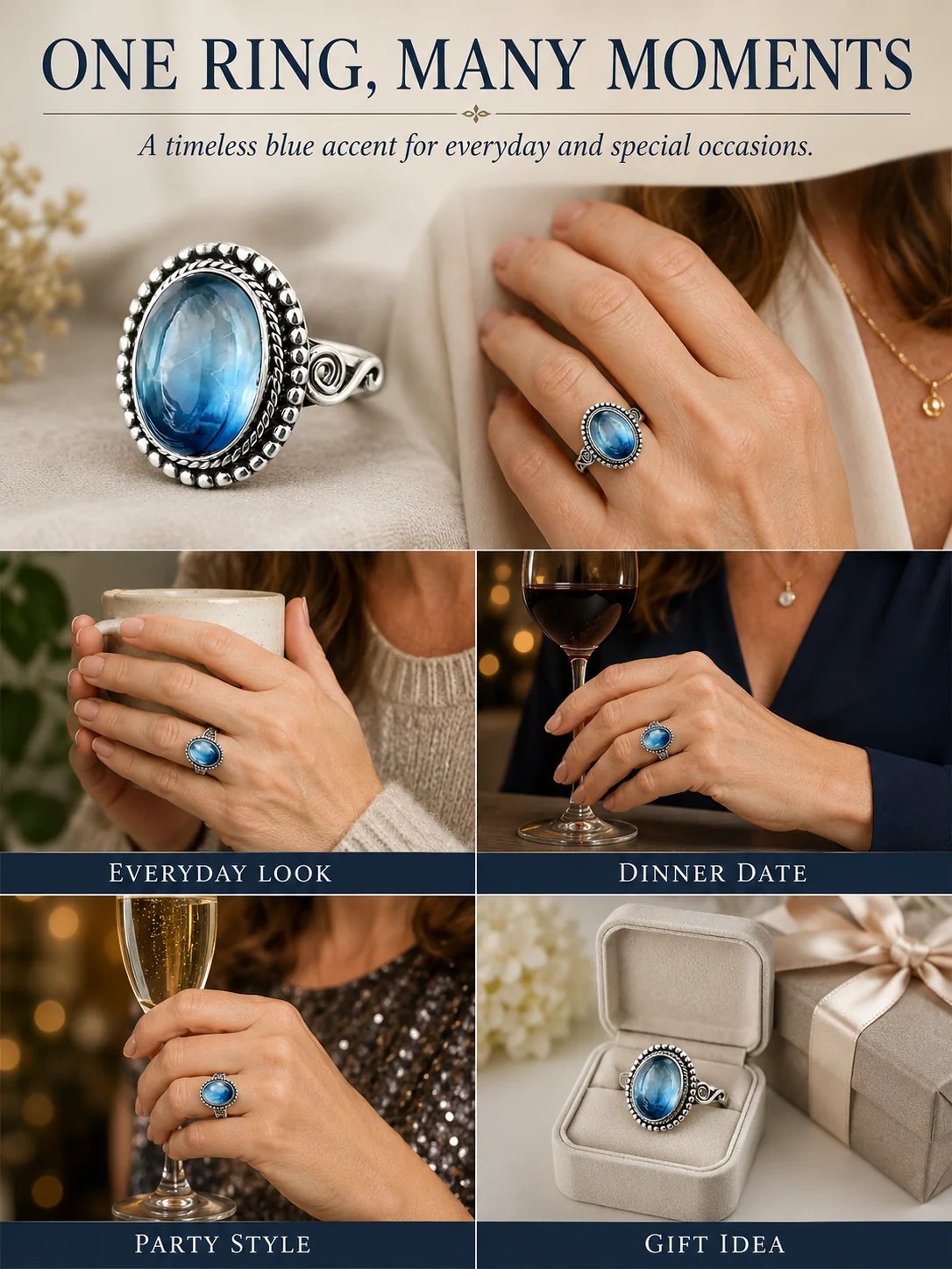 ✨ Zeitloser, schöner Ring aus Sterlingsilber im Vintage-Stil mit ovalem Mondstein