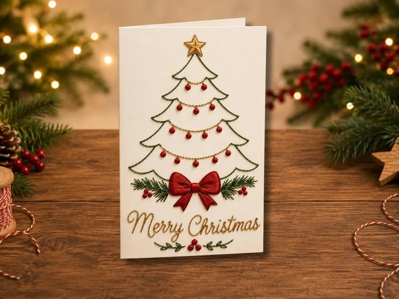 🌲Weihnachtskarte zum Selbermachen mit Handstickerei | Sticken Sie sich in Weihnachtsstimmung ✨ 🎁