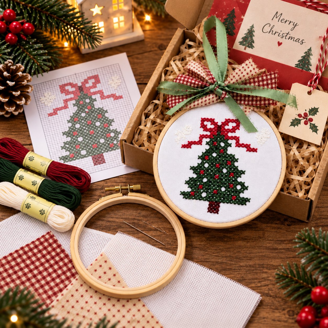   🎄Komplettes DIY-Set für gestickte Weihnachtsanhänger