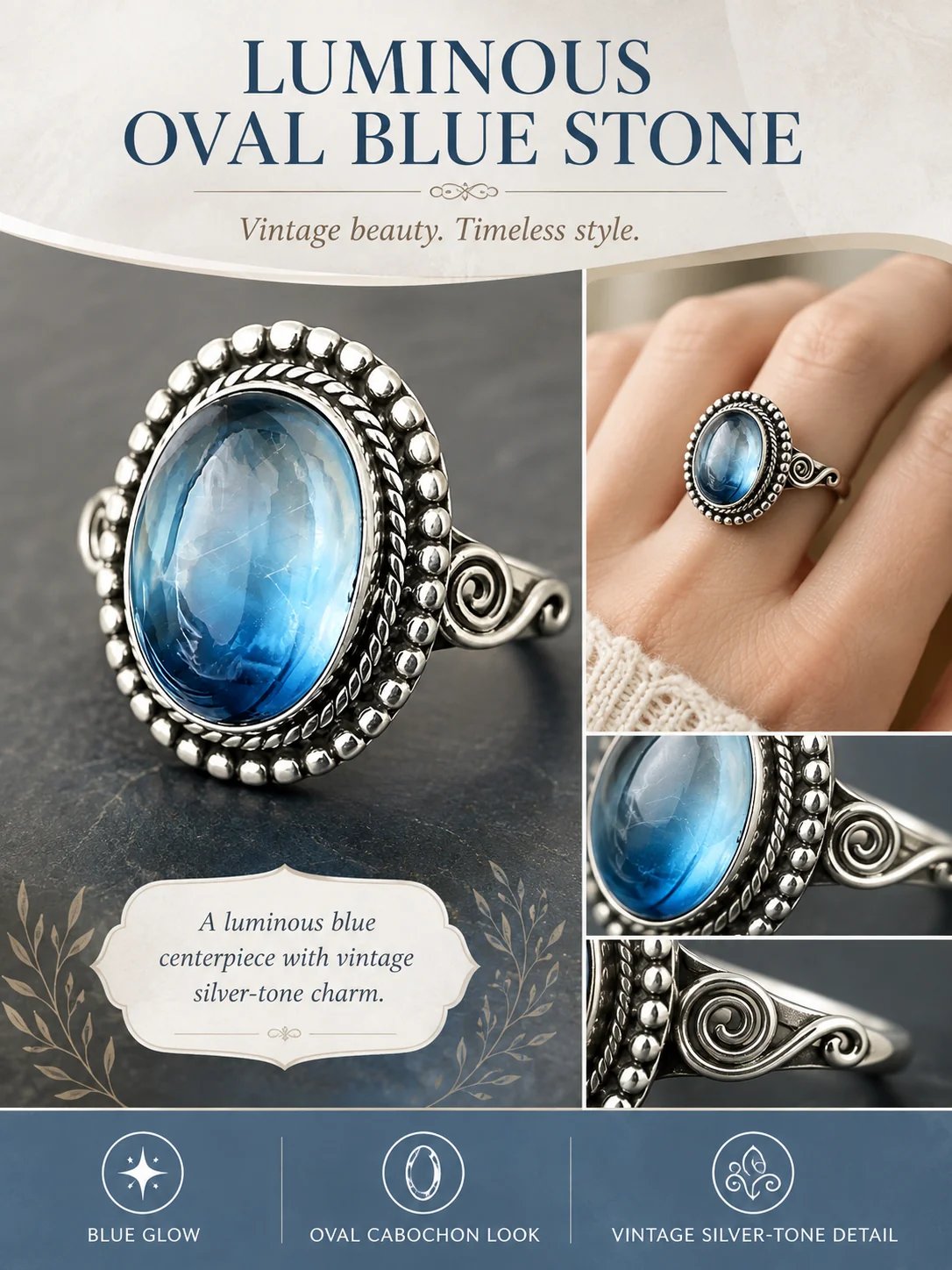 ✨ Zeitloser, schöner Ring aus Sterlingsilber im Vintage-Stil mit ovalem Mondstein