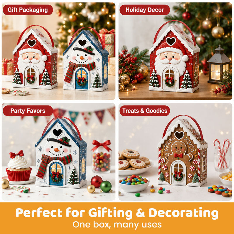 Geschenkbox „Christmas Cottage“ mit Griff – 3D-Geschenkverpackung für Weihnachtssüßigkeiten und Plätzchen