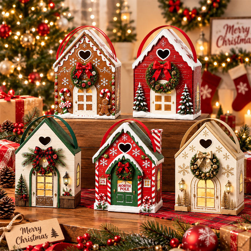 Geschenkbox „Christmas Magic House“ – Kreative 3D-Geschenkverpackung im Weihnachtsdesign zum Halten