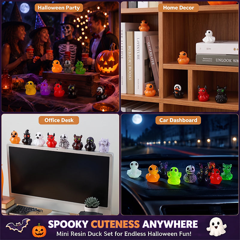 🎃🐤 Halloween-Mini-Enten aus Kunstharz – 12 gruselige Motive, winzige Deko-Figuren (1 Zoll)