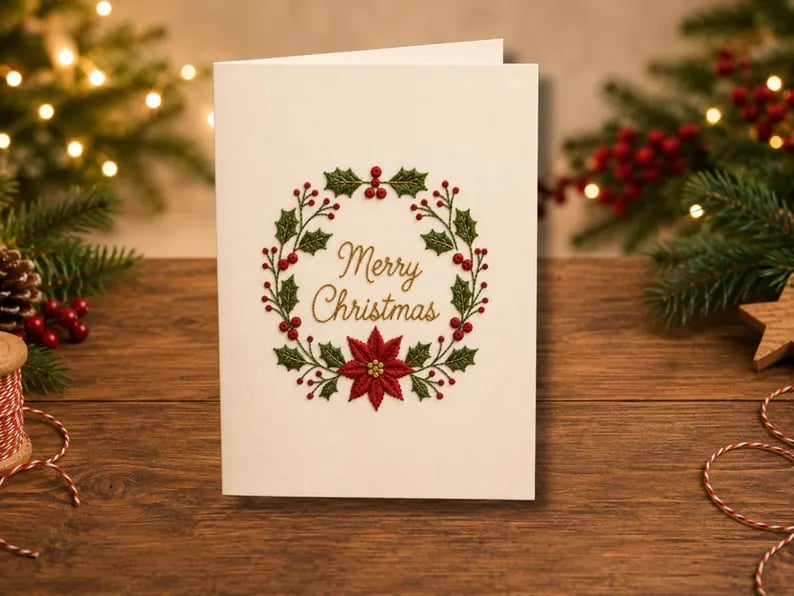 🌲Weihnachtskarte zum Selbermachen mit Handstickerei | Sticken Sie sich in Weihnachtsstimmung ✨ 🎁