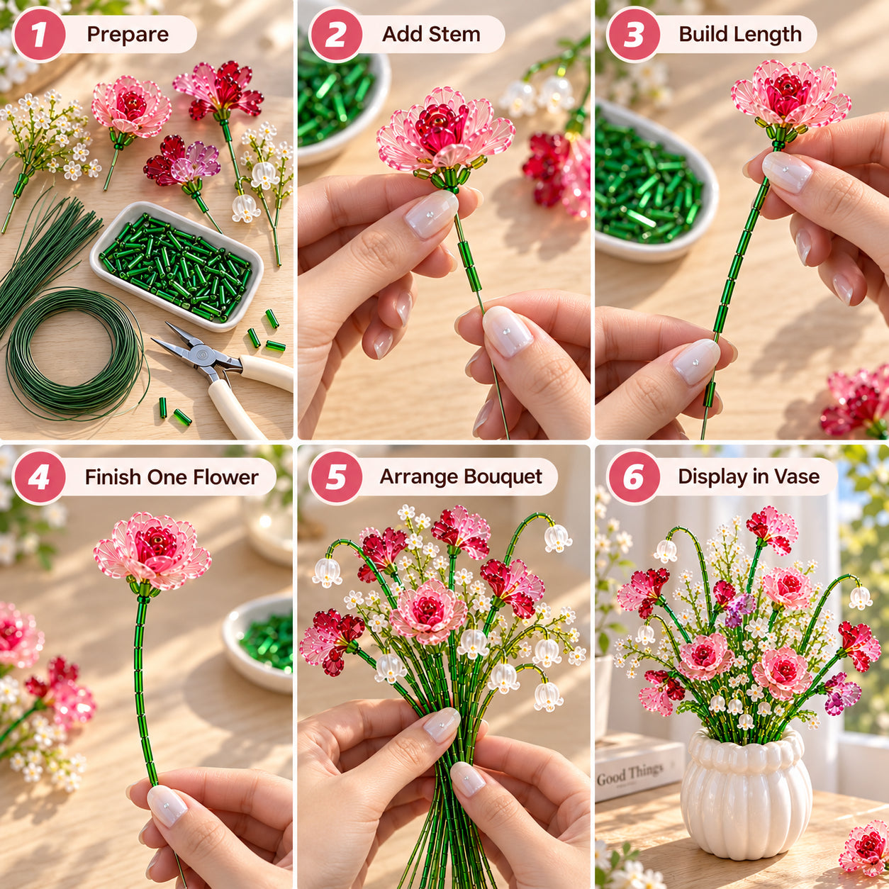 ⏳ Letzter Tag: 49 % Rabatt – 🌼✨DIY-Set für einen Wildblumenstrauß aus Perlen – Handgefertigtes Bastelset mit Kristallblumen🌸✨