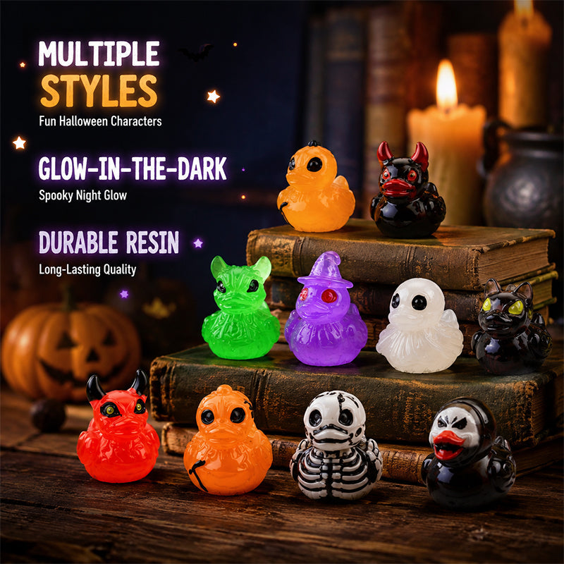 🎃🐤 Halloween-Mini-Enten aus Kunstharz – 12 gruselige Motive, winzige Deko-Figuren (1 Zoll)