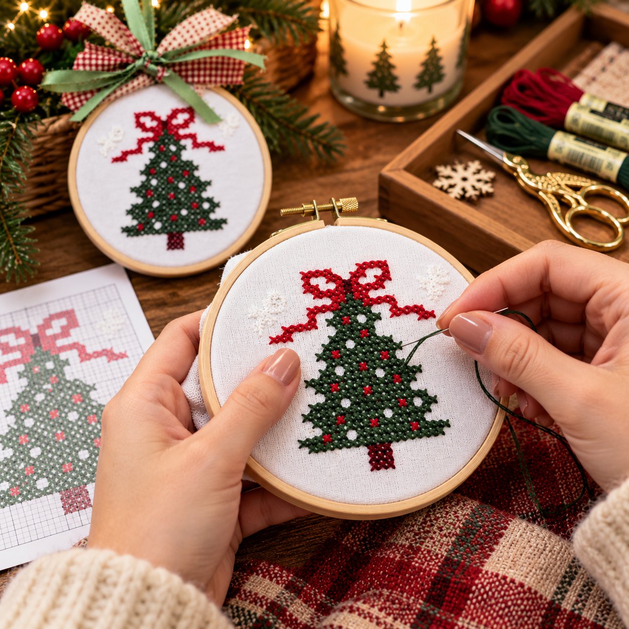   🎄Komplettes DIY-Set für gestickte Weihnachtsanhänger