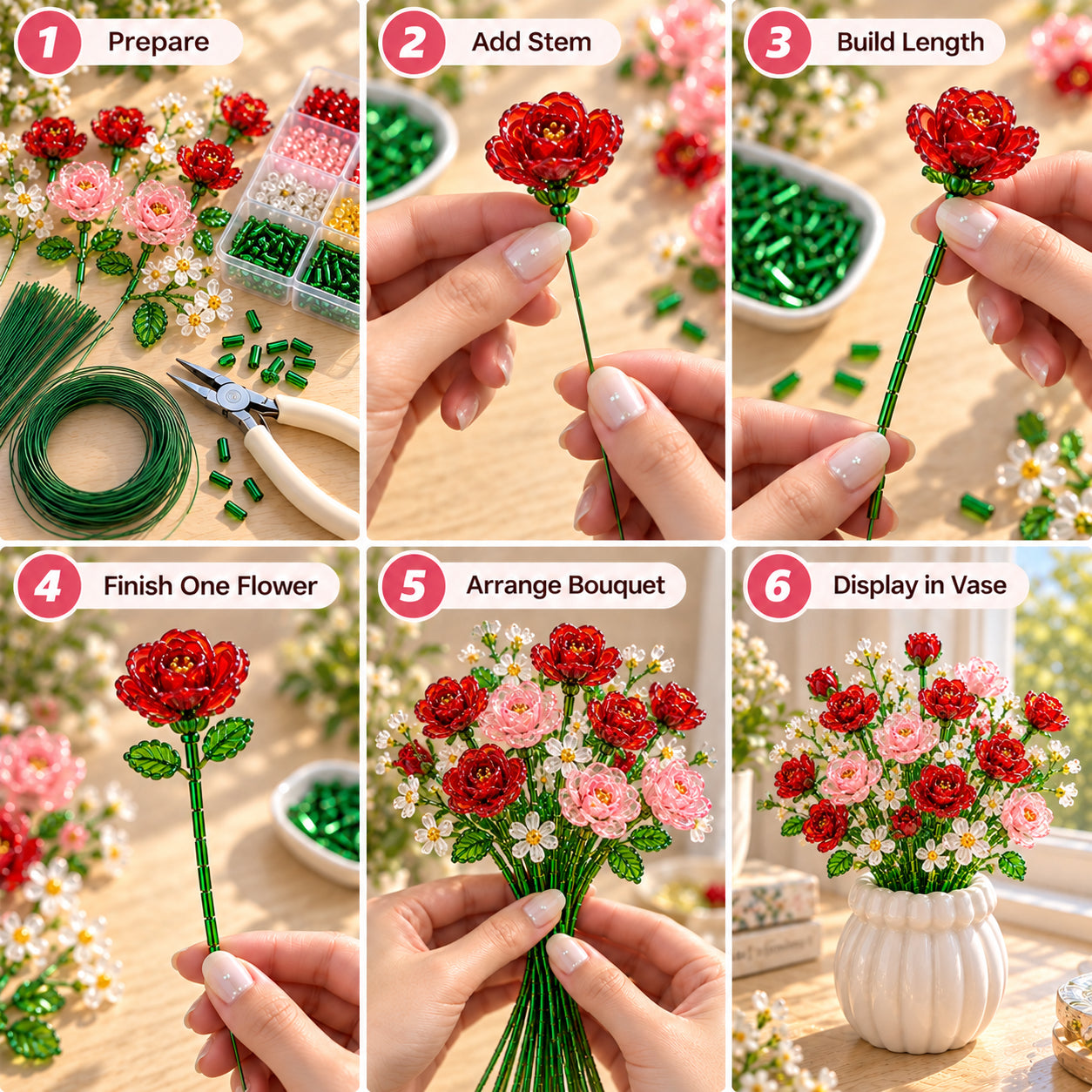 ⏳ Letzter Tag: 49 % Rabatt – 🌼✨DIY-Set für einen Wildblumenstrauß aus Perlen – Handgefertigtes Bastelset mit Kristallblumen🌸✨