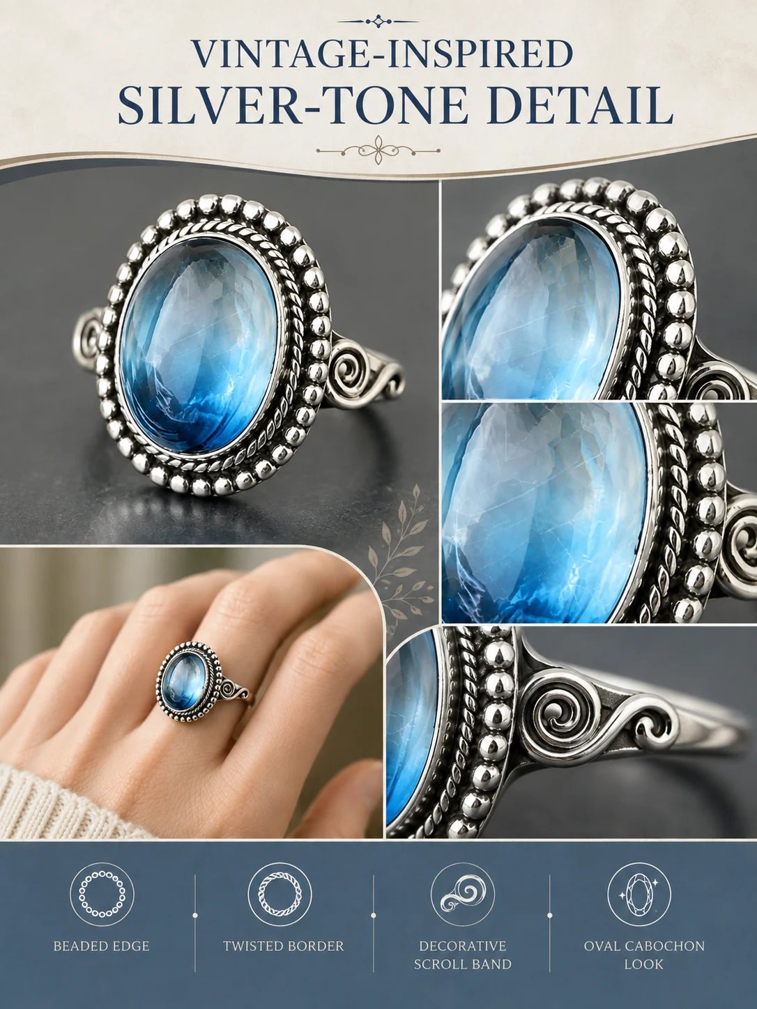 ✨ Zeitloser, schöner Ring aus Sterlingsilber im Vintage-Stil mit ovalem Mondstein