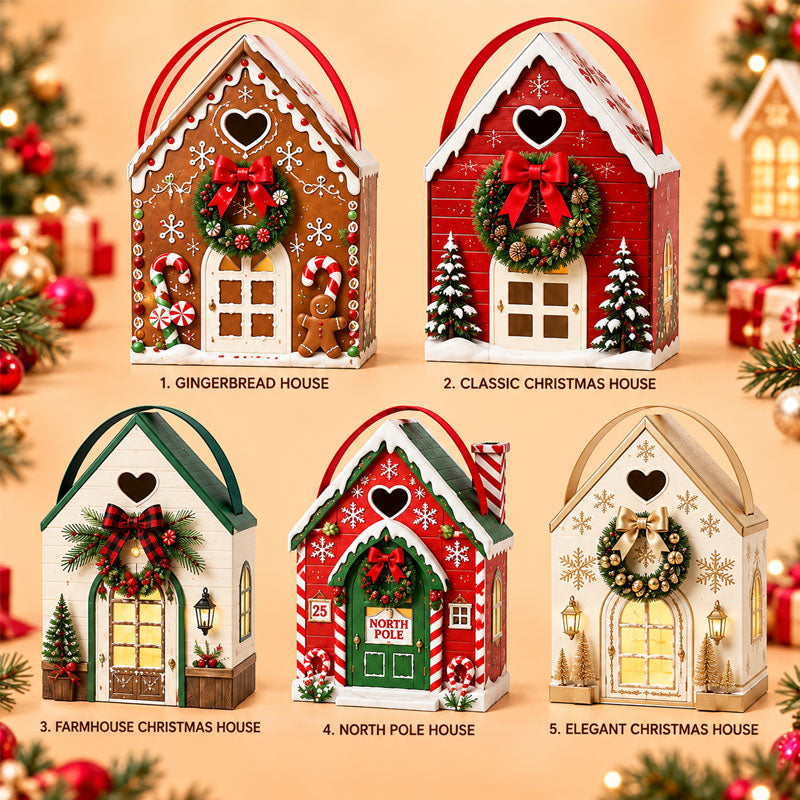 Geschenkbox „Christmas Magic House“ – Kreative 3D-Geschenkverpackung im Weihnachtsdesign zum Halten