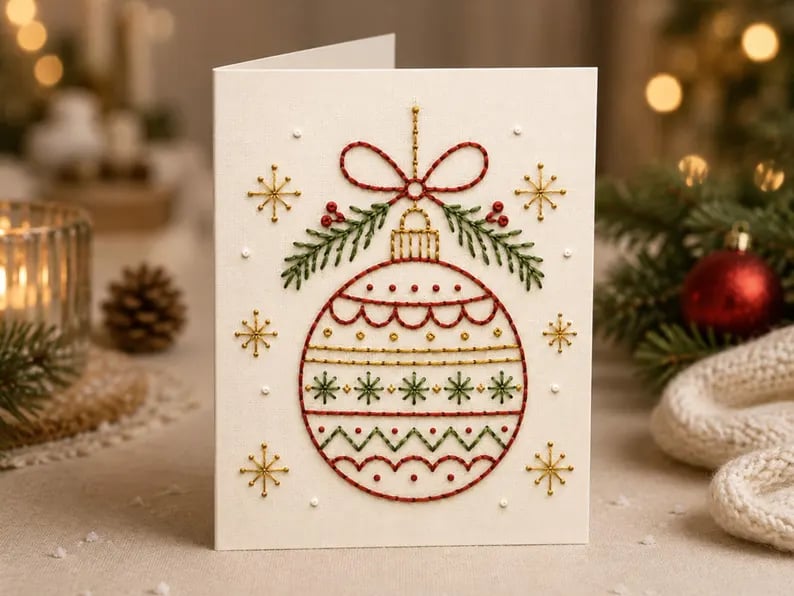 🌲Weihnachtskarte zum Selbermachen mit Handstickerei | Sticken Sie sich in Weihnachtsstimmung ✨ 🎁