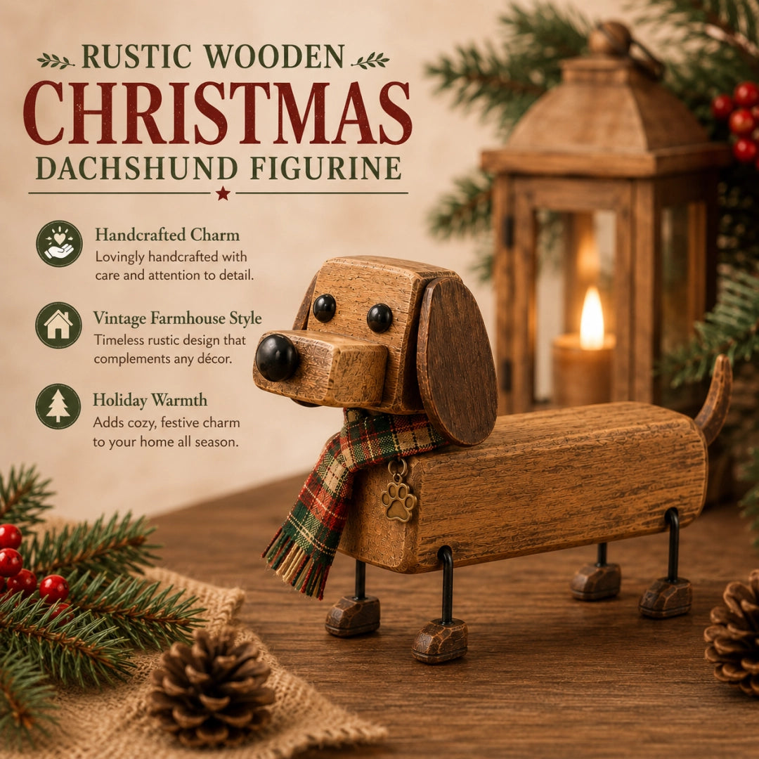 🎄 Weihnachtsfigur aus Holz in Form eines Dackels 🐶 Festliche Hundedekoration mit Schal