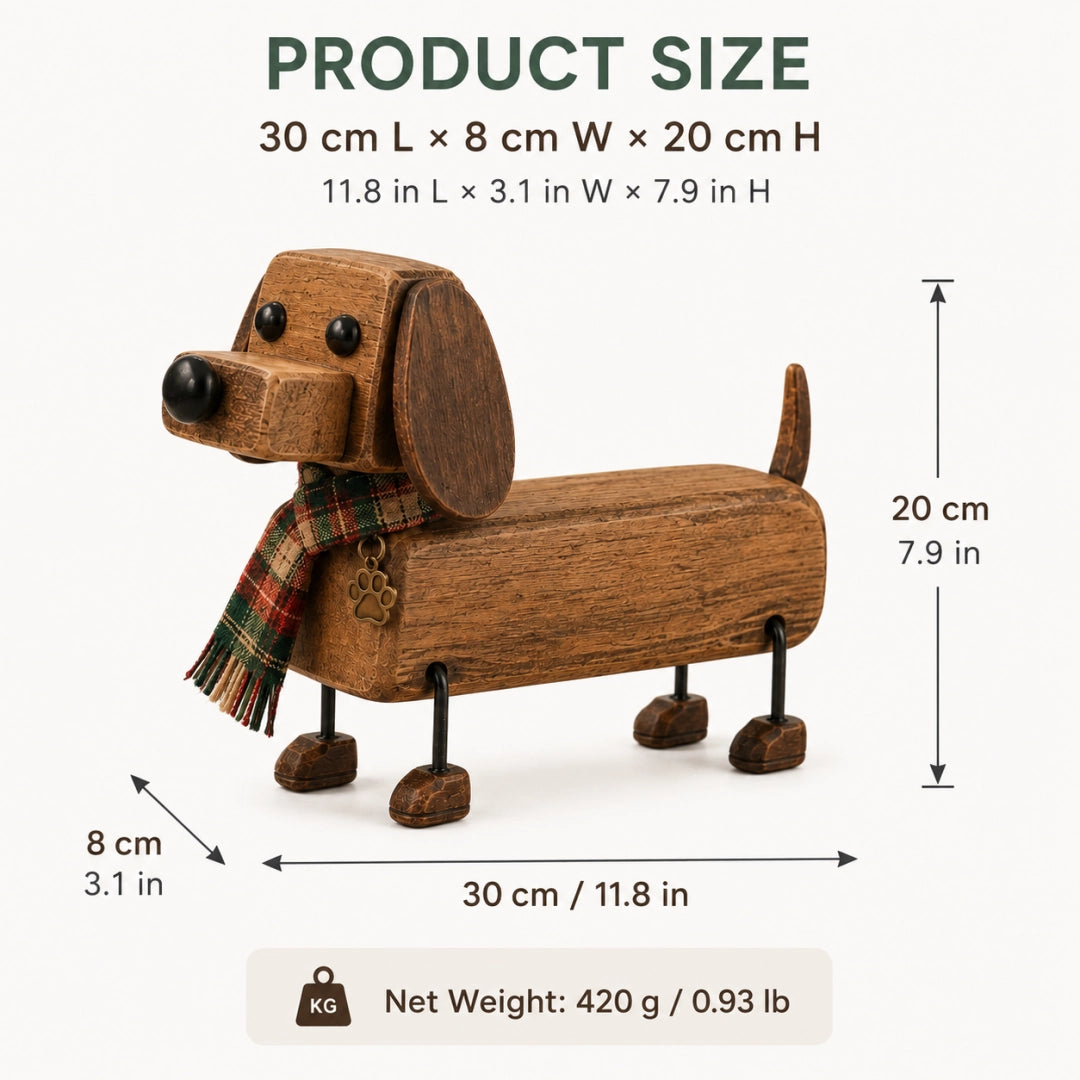 🎄 Weihnachtsfigur aus Holz in Form eines Dackels 🐶 Festliche Hundedekoration mit Schal