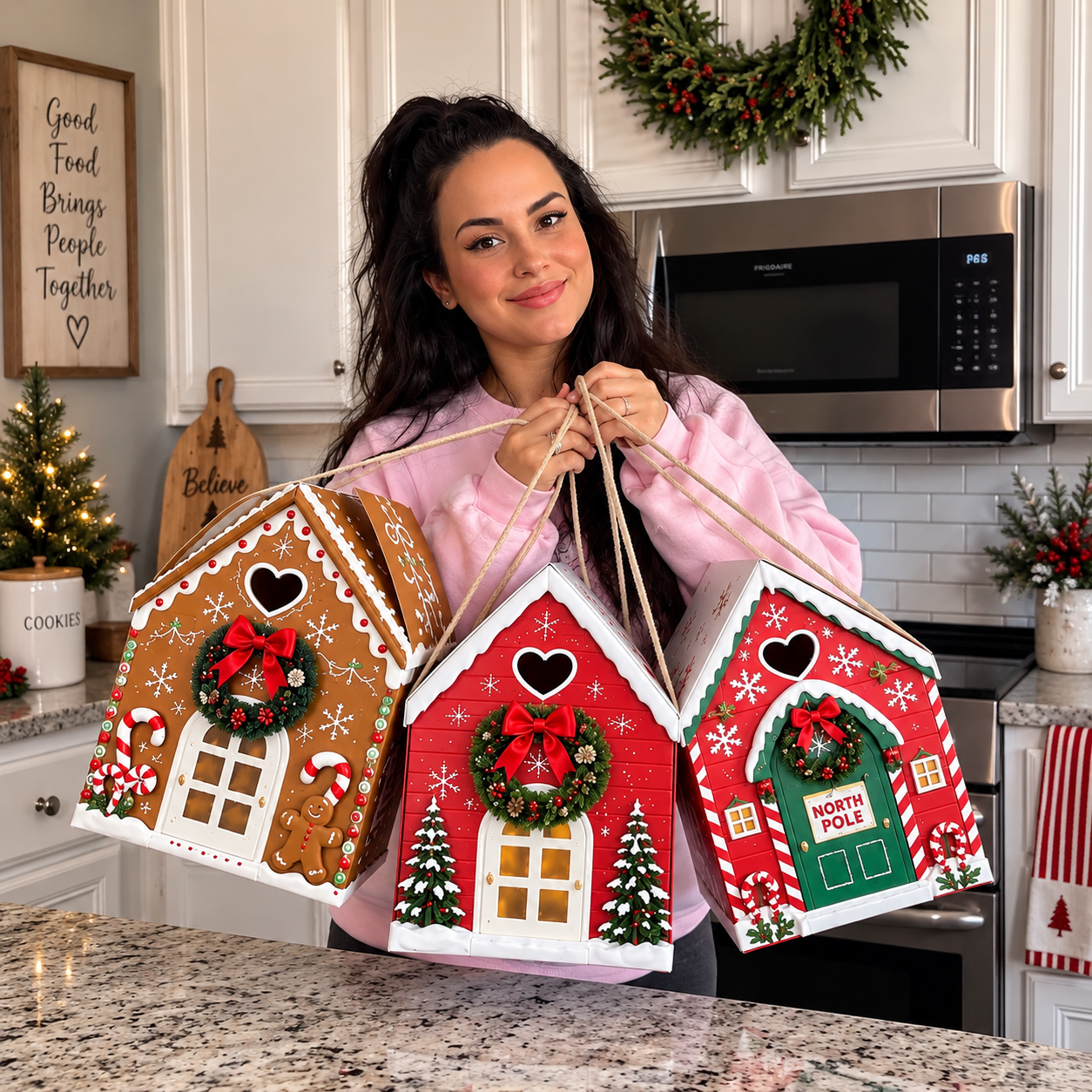 Geschenkbox „Christmas Magic House“ – Kreative 3D-Geschenkverpackung im Weihnachtsdesign zum Halten