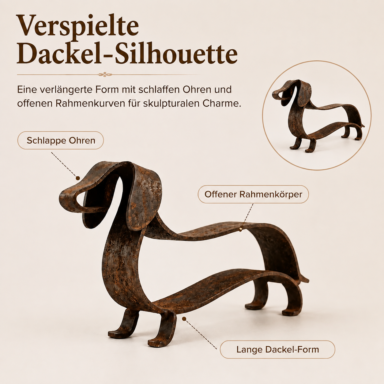 Rustikale Dackel-Metallskulptur
