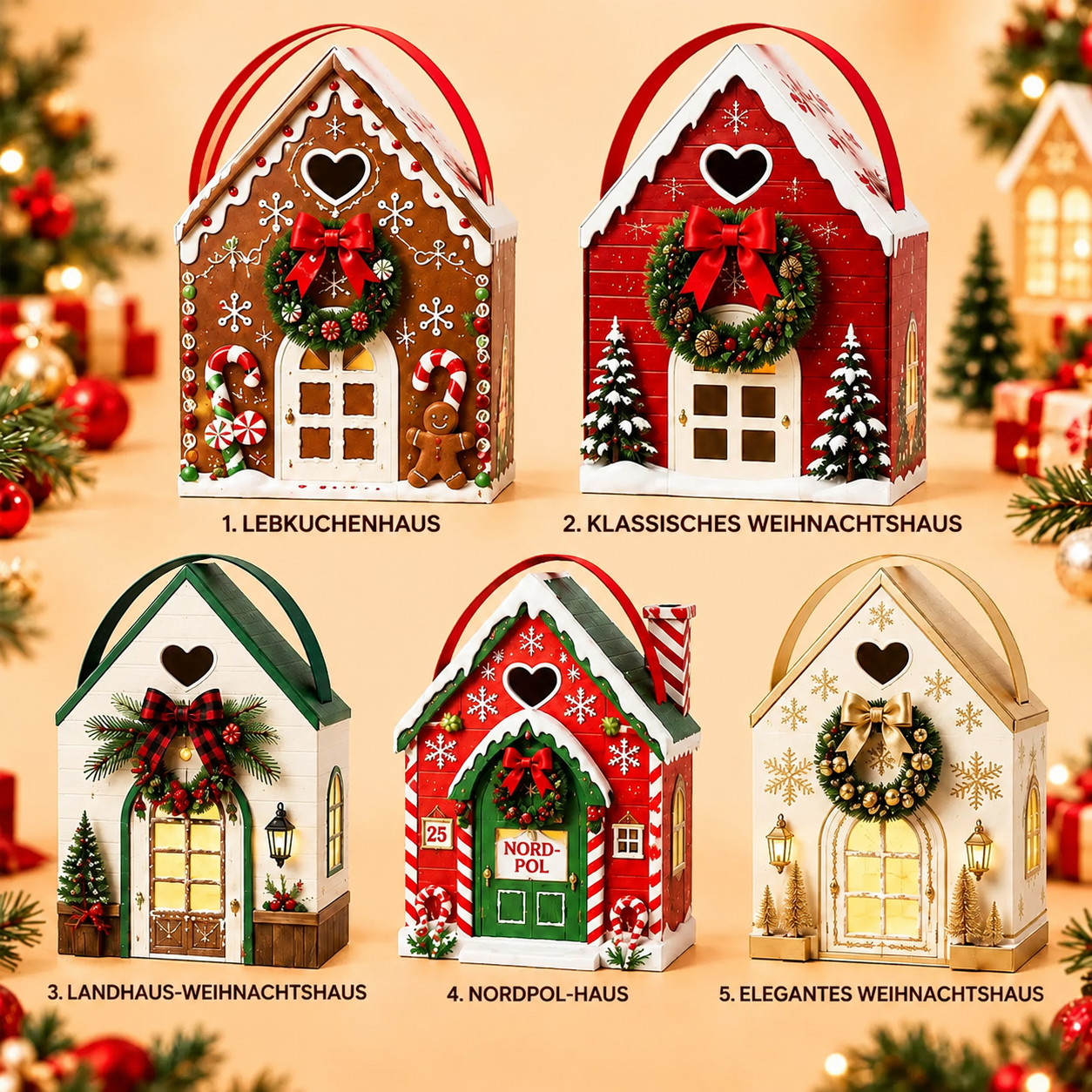 Geschenkbox „Christmas Magic House“ – Kreative 3D-Geschenkverpackung im Weihnachtsdesign zum Halten