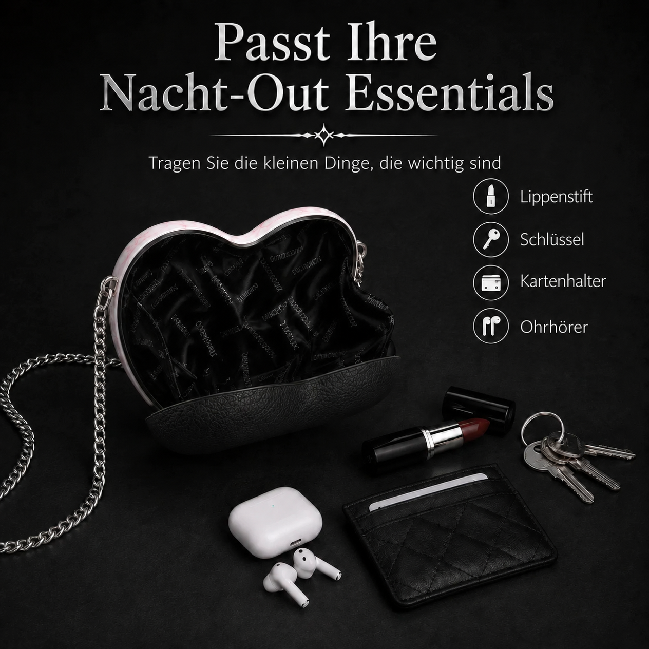 Offene herzförmige Gothic-Tasche mit Platz für das Wichtigste