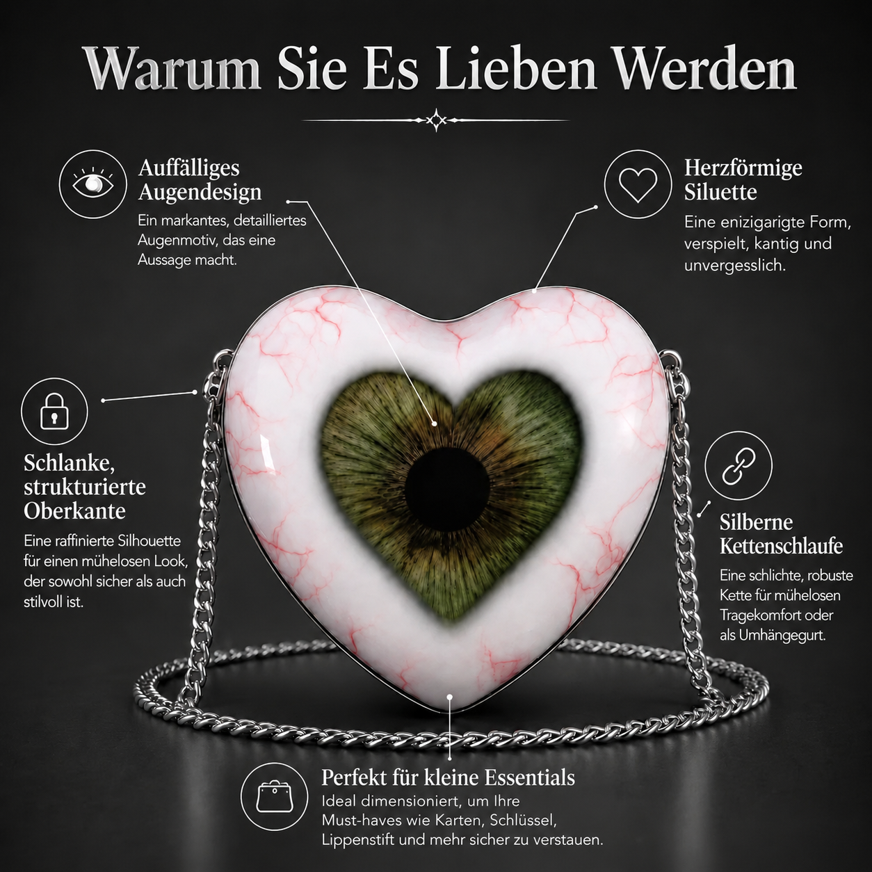 Herz-Augen-Schultertasche im Gothic-Stil