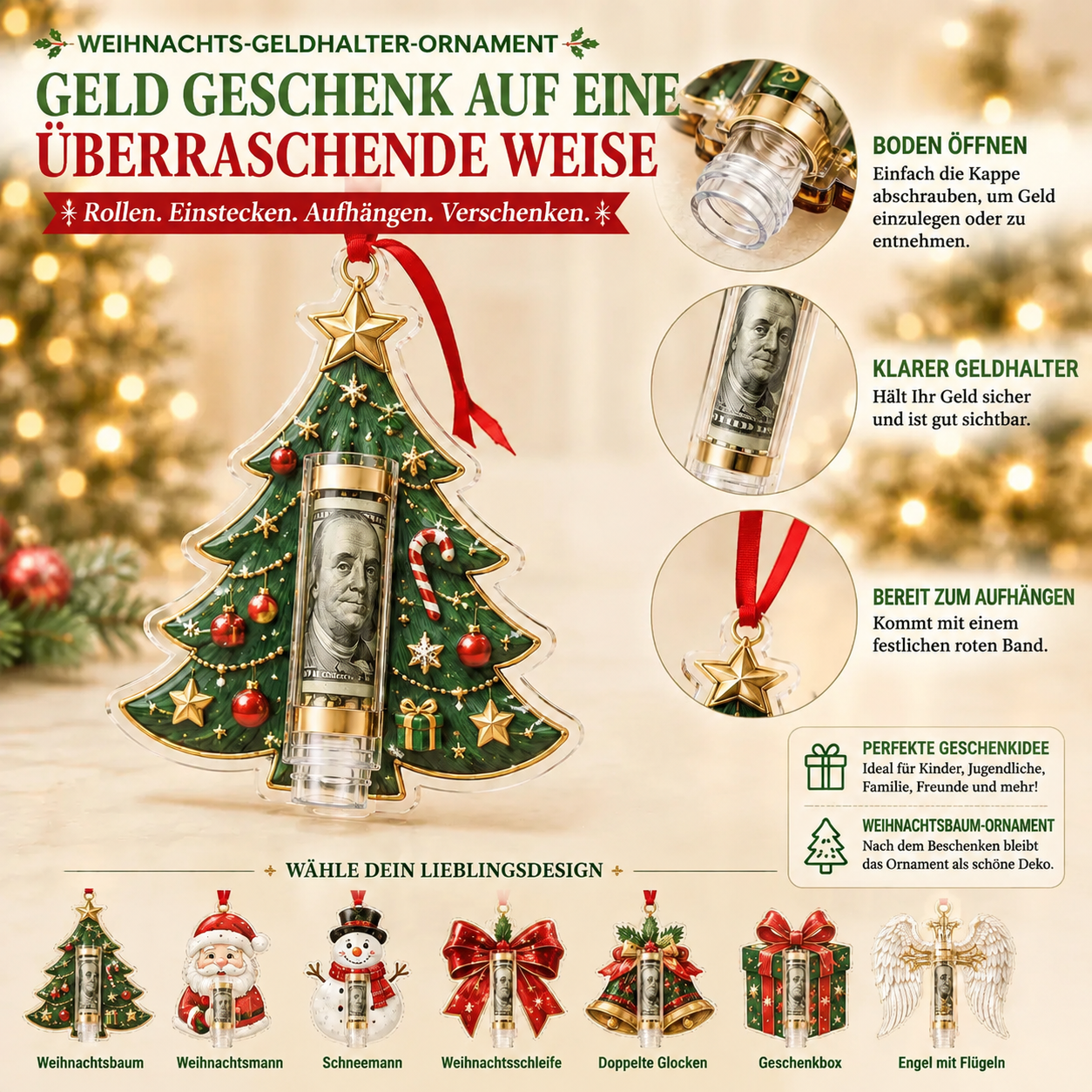 Weihnachts-Geldhalter-Anh&auml;nger Geschenk