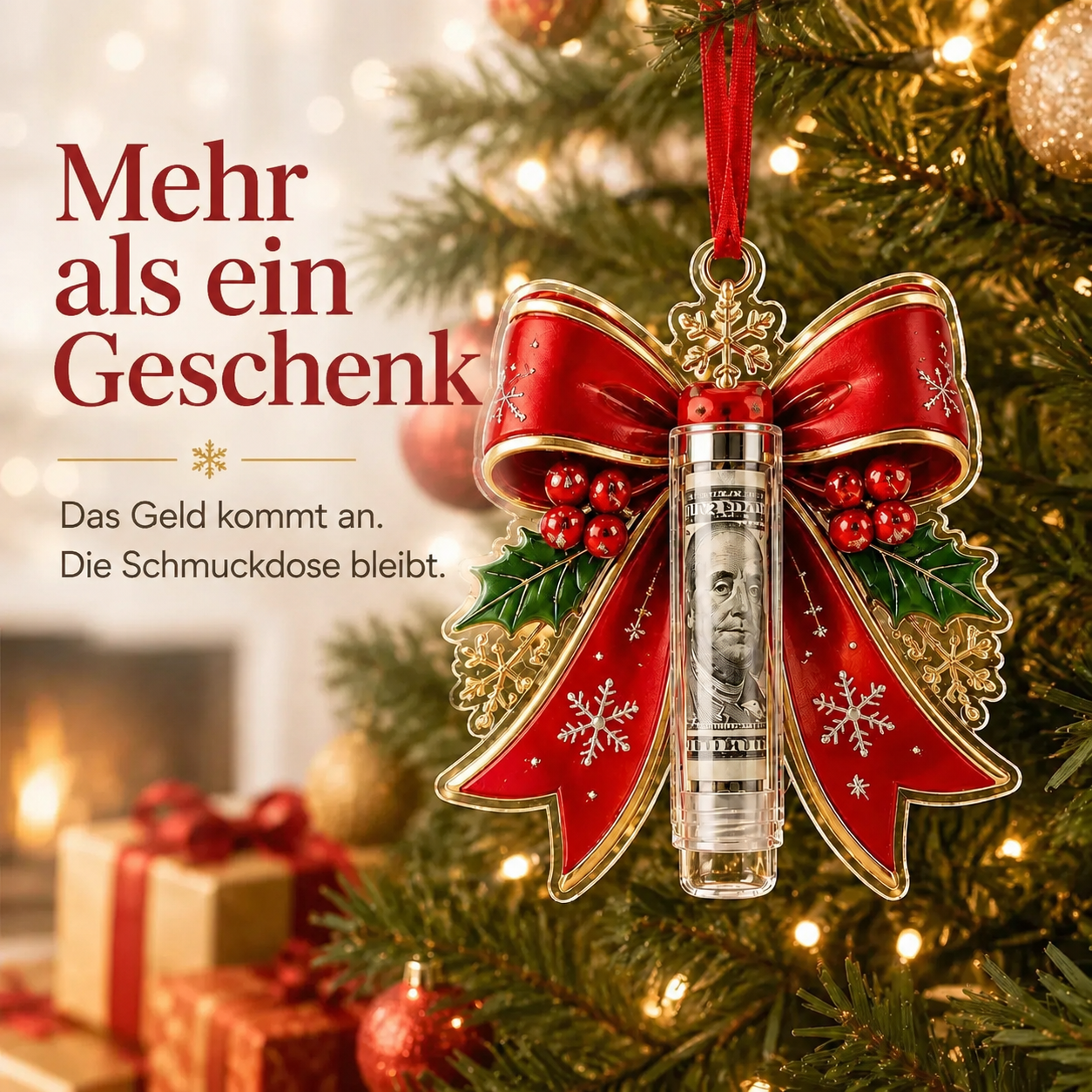 Weihnachts-Geldhalter-Erinnerungsanh&auml;nger mit Schleife