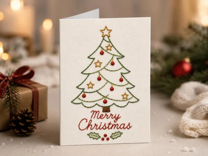 🌲Weihnachtskarte zum Selbermachen mit Handstickerei | Sticken Sie sich in Weihnachtsstimmung ✨ 🎁