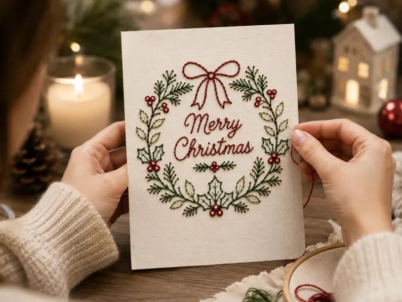 🌲Weihnachtskarte zum Selbermachen mit Handstickerei | Sticken Sie sich in Weihnachtsstimmung ✨ 🎁