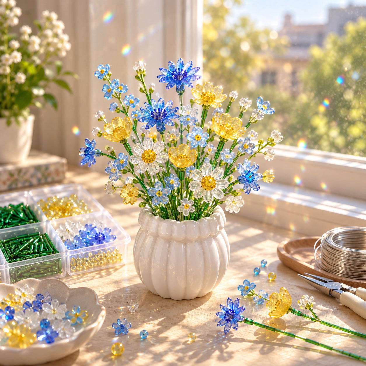 ⏳ Letzter Tag: 49 % Rabatt – 🌼✨DIY-Set für einen Wildblumenstrauß aus Perlen – Handgefertigtes Bastelset mit Kristallblumen🌸✨