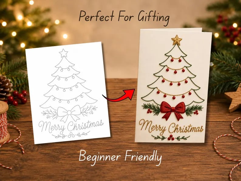 🌲Weihnachtskarte zum Selbermachen mit Handstickerei | Sticken Sie sich in Weihnachtsstimmung ✨ 🎁