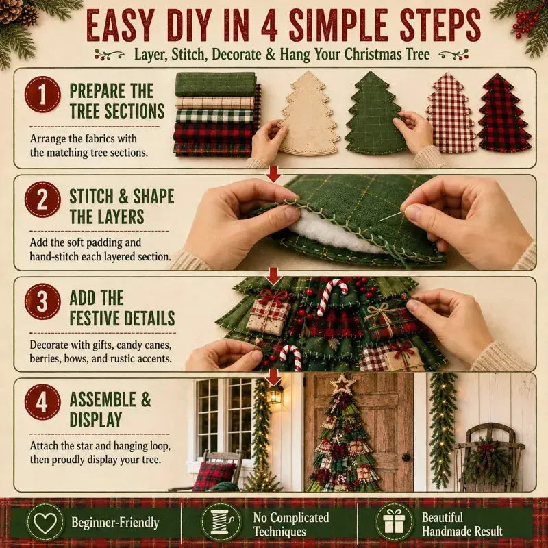 🎄 DIY-Patchwork-Weihnachtsbaum-Türschmuck | Rustikale Weihnachtsdekoration