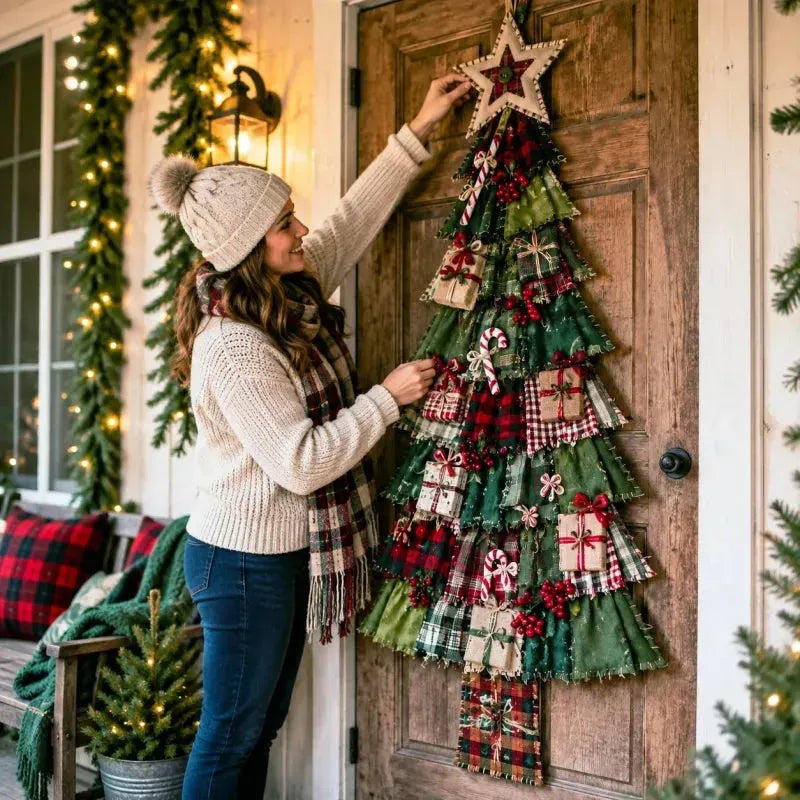 🎄 DIY-Patchwork-Weihnachtsbaum-Türschmuck | Rustikale Weihnachtsdekoration