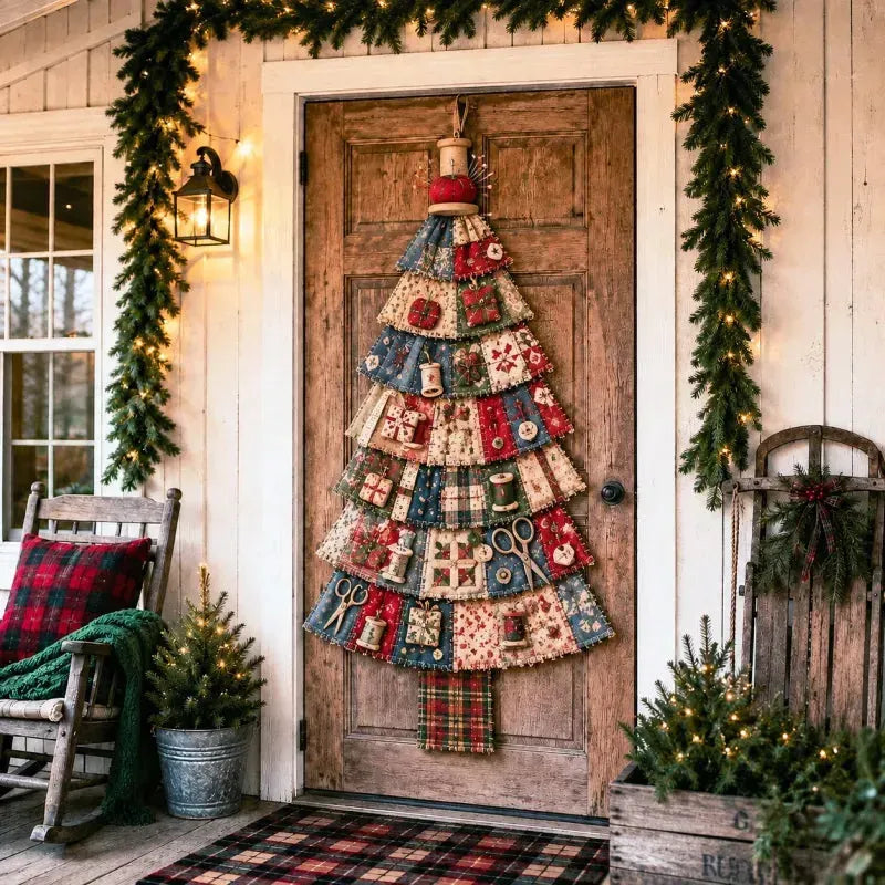 🎄 DIY-Patchwork-Weihnachtsbaum-Türschmuck | Rustikale Weihnachtsdekoration