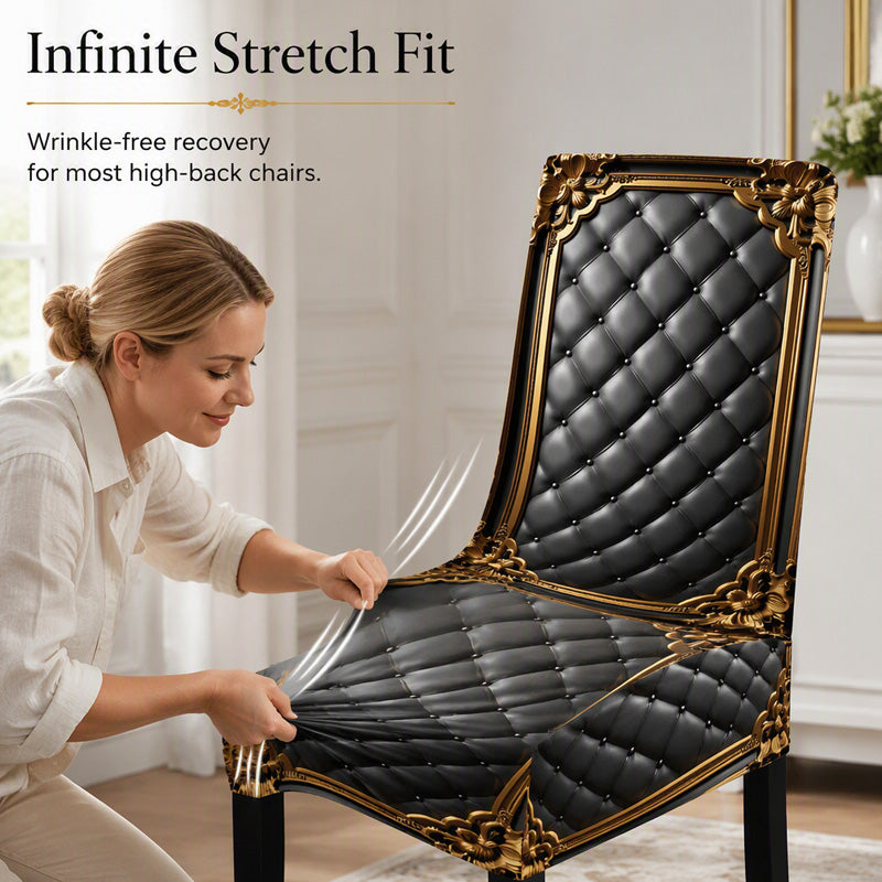 🪑Waschbarer Stretch-Stuhlbezug – Barock-Motiv mit Goldverzierung, hochdichtes, elastisches Gewebe ✨