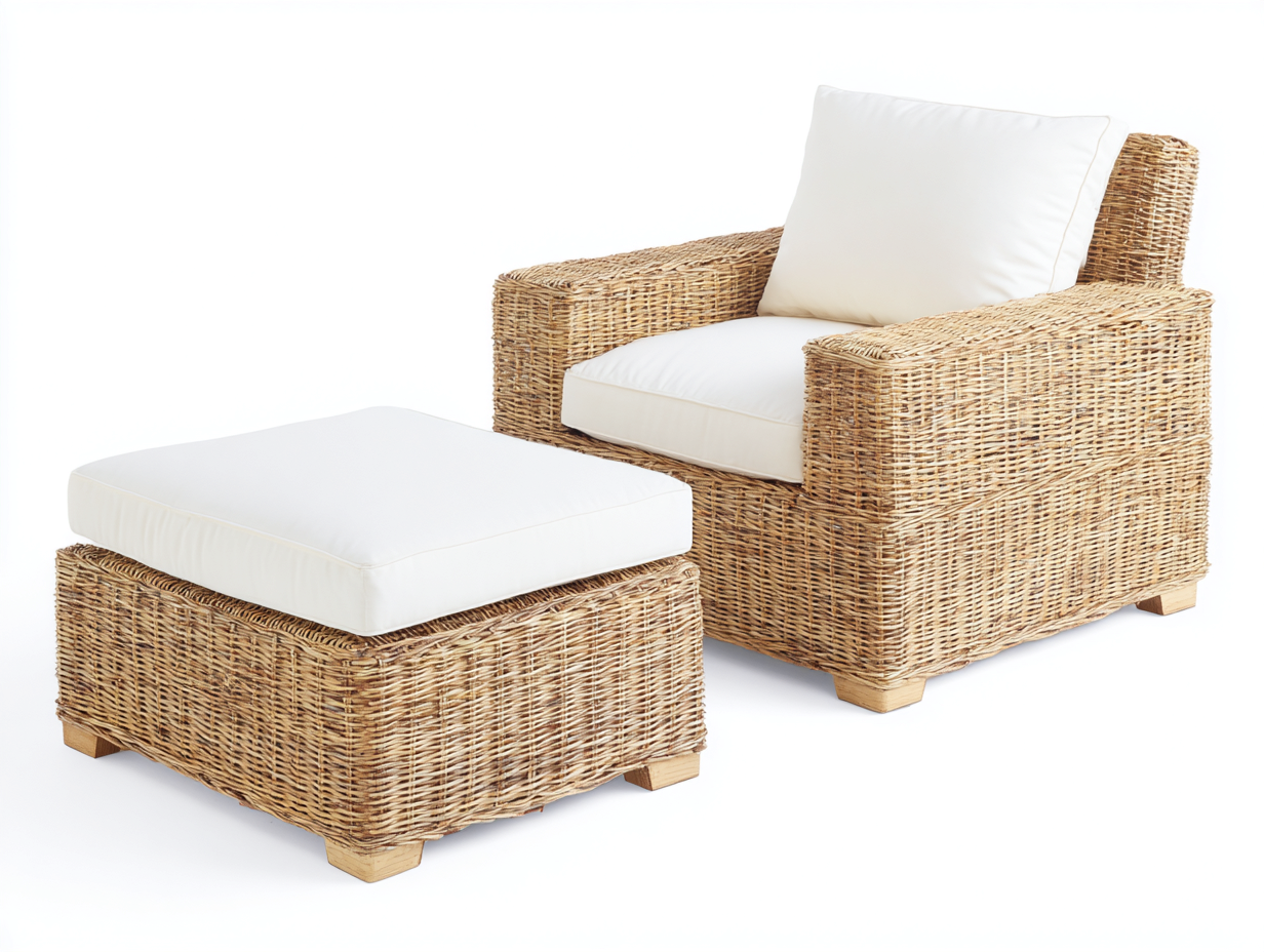 Poltrona da giardino - Rattan-legno-tessuto - 110x93x78 cm - Naturale-Avorio - Rustico-Lidoriadecor