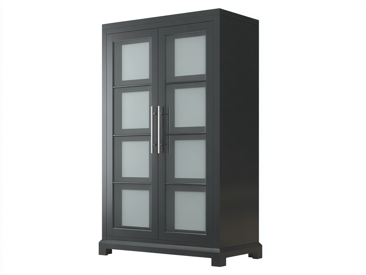 Vetrina-legno-vetro-metallo-104x42x162 cm-grigio grafite-stile moderno-Lidoriadecor