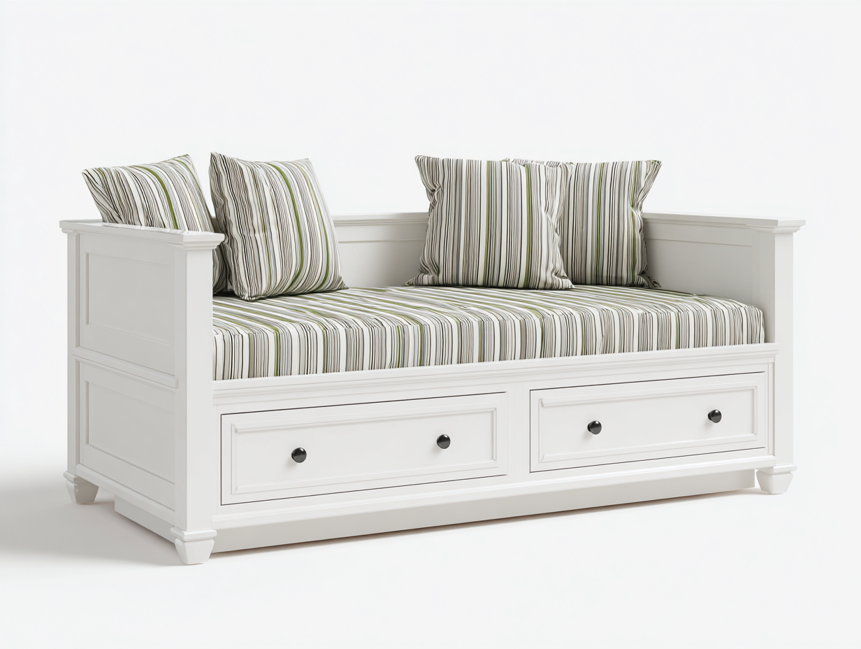 Divano letto - legno-MDF-tessuto - 215x100x84 cm - bianco-verde-grigio - stile classico-Lidoriadecor