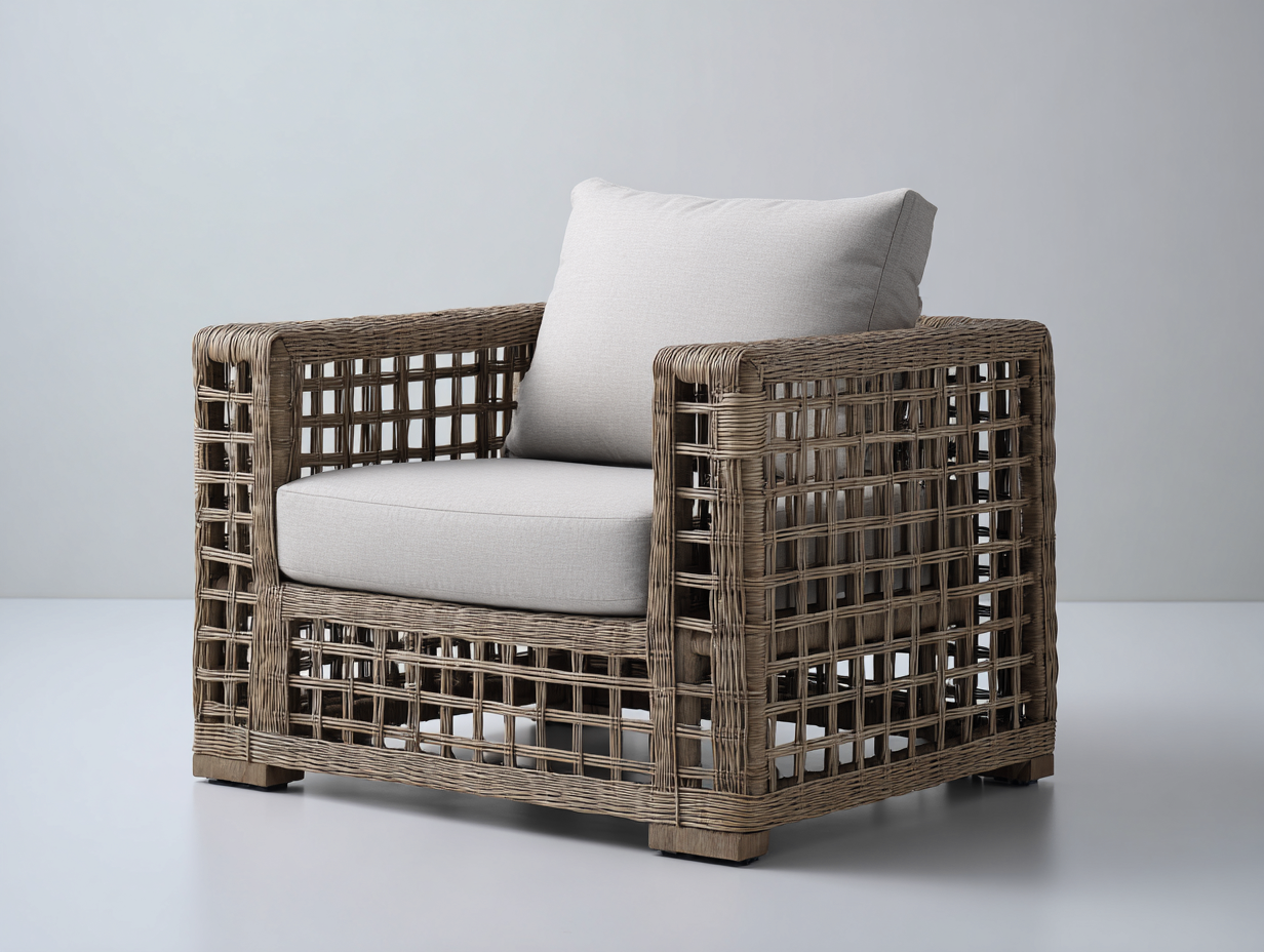 Poltrona da giardino - Rattan-legno-tessuto - 106x89x76 cm - Grigio naturale-Grigio chiaro - Moderno-Lidoriadecor