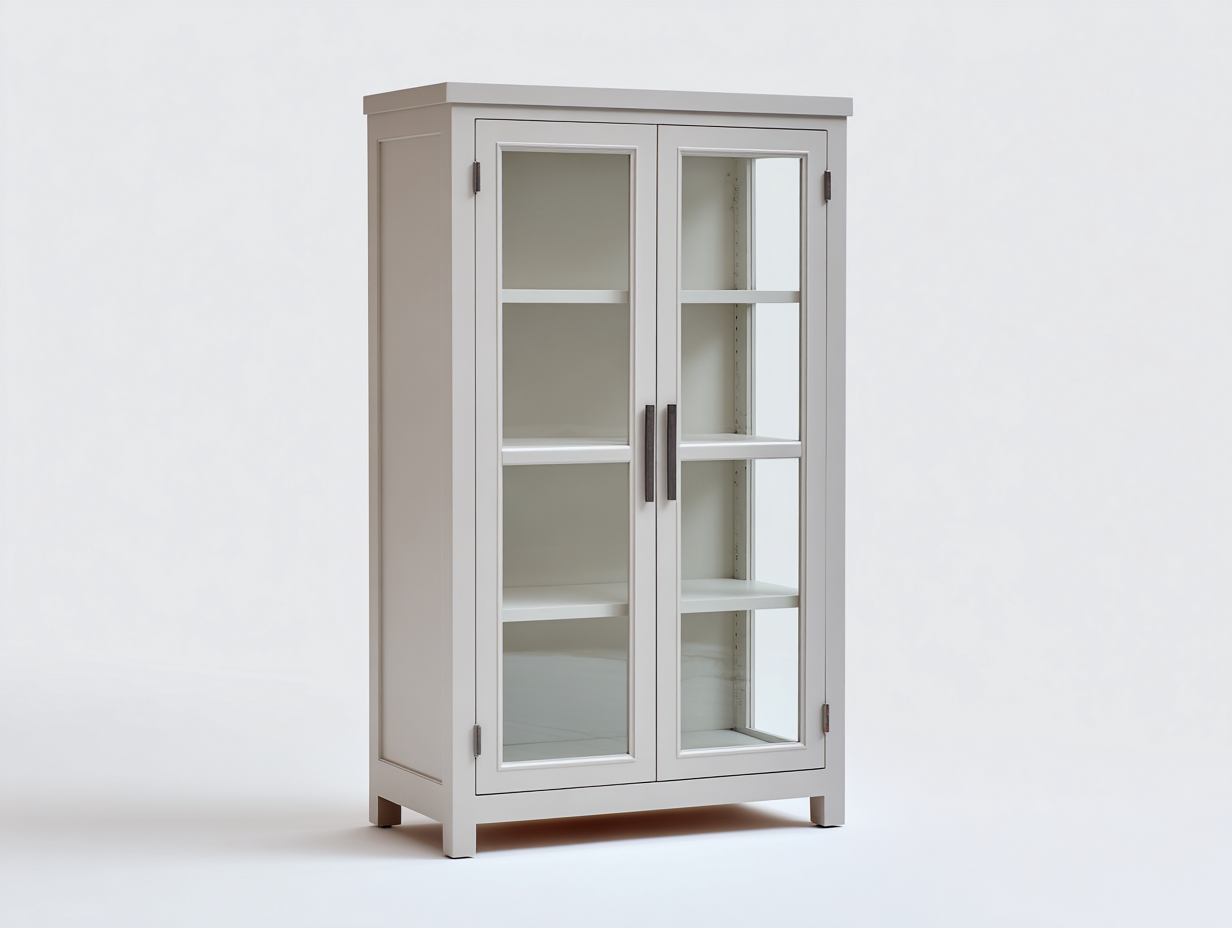 Vetrina-legno-vetro-metallo-99x38x150 cm-bianco avorio-stile moderno-Lidoriadecor