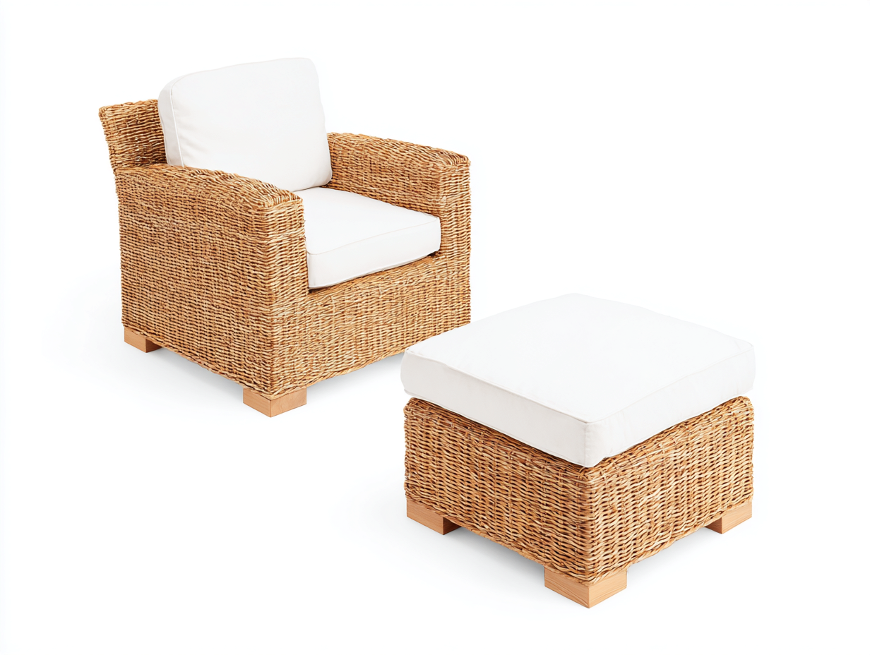 Poltrona da giardino - Rattan-legno-tessuto - 108x91x77 cm - Naturale-Avorio - Rustico-Lidoriadecor