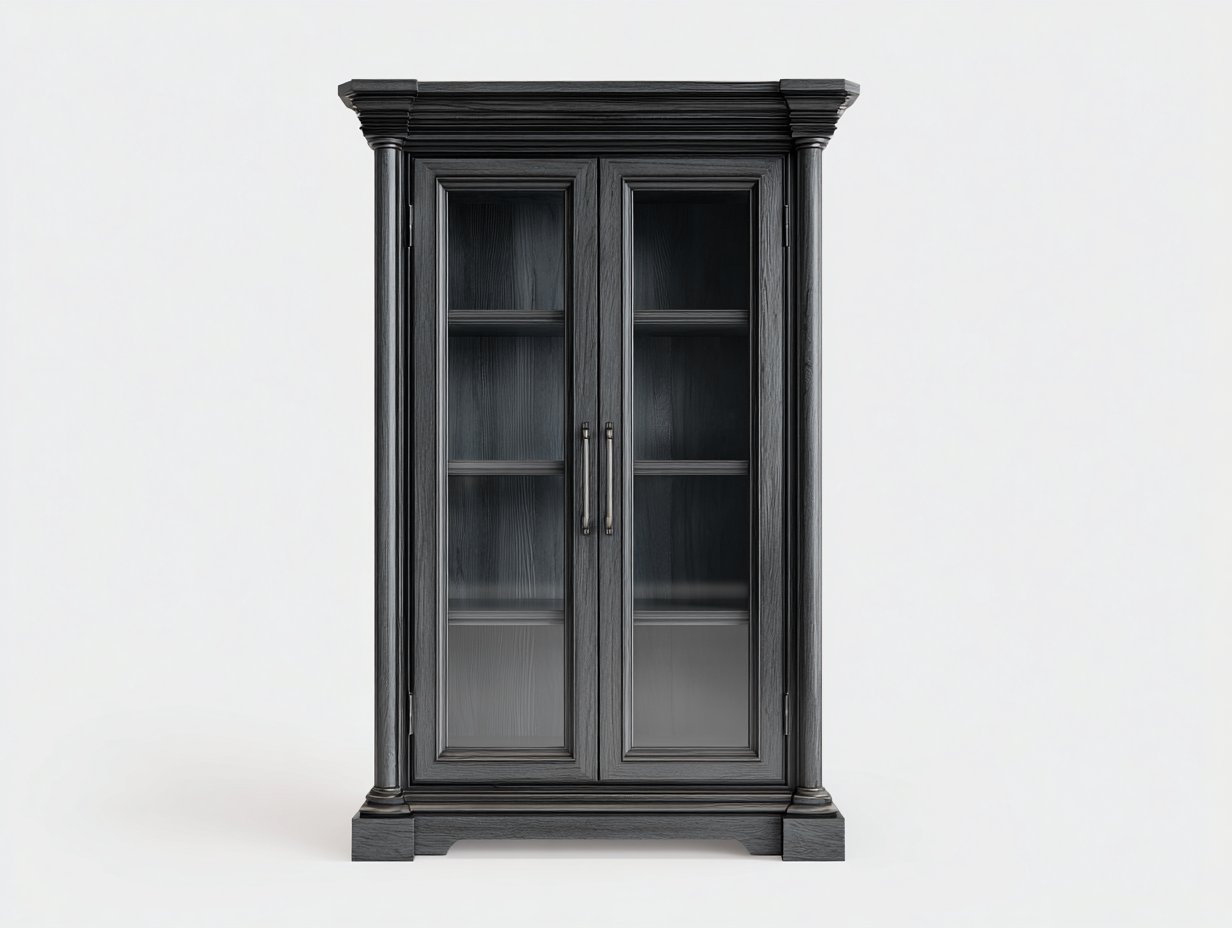 Vetrina-legno-vetro-metallo-116x42x176 cm-grigio grafite-stile classico-Lidoriadecor