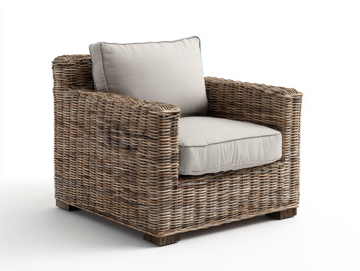 Poltrona da giardino - Rattan-legno-tessuto - 110x94x77 cm - Naturale-Beige - Rustico-Lidoriadecor