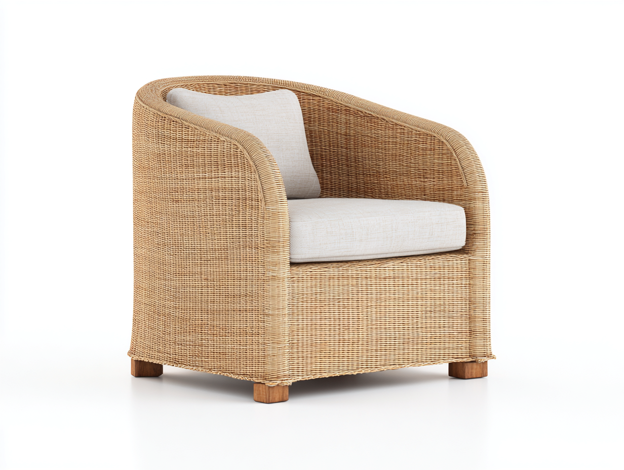 Poltrona da giardino - Vimini-legno-tessuto - 101x88x82 cm - Naturale-Avorio - Mediterraneo-Lidoriadecor