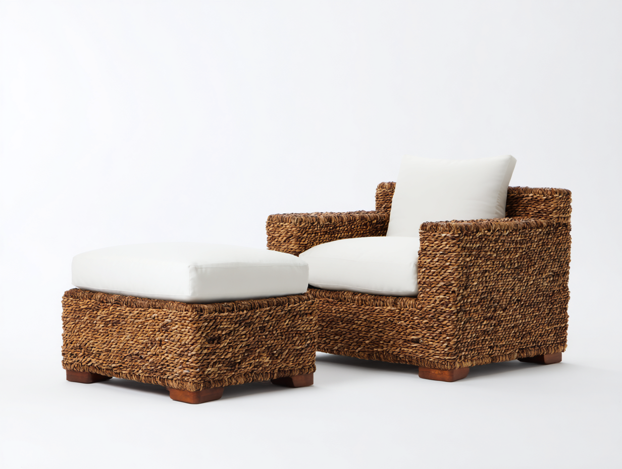 Poltrona da giardino - Giunco-legno-tessuto - 112x94x78 cm - Miele-Avorio - Rustico-Lidoriadecor
