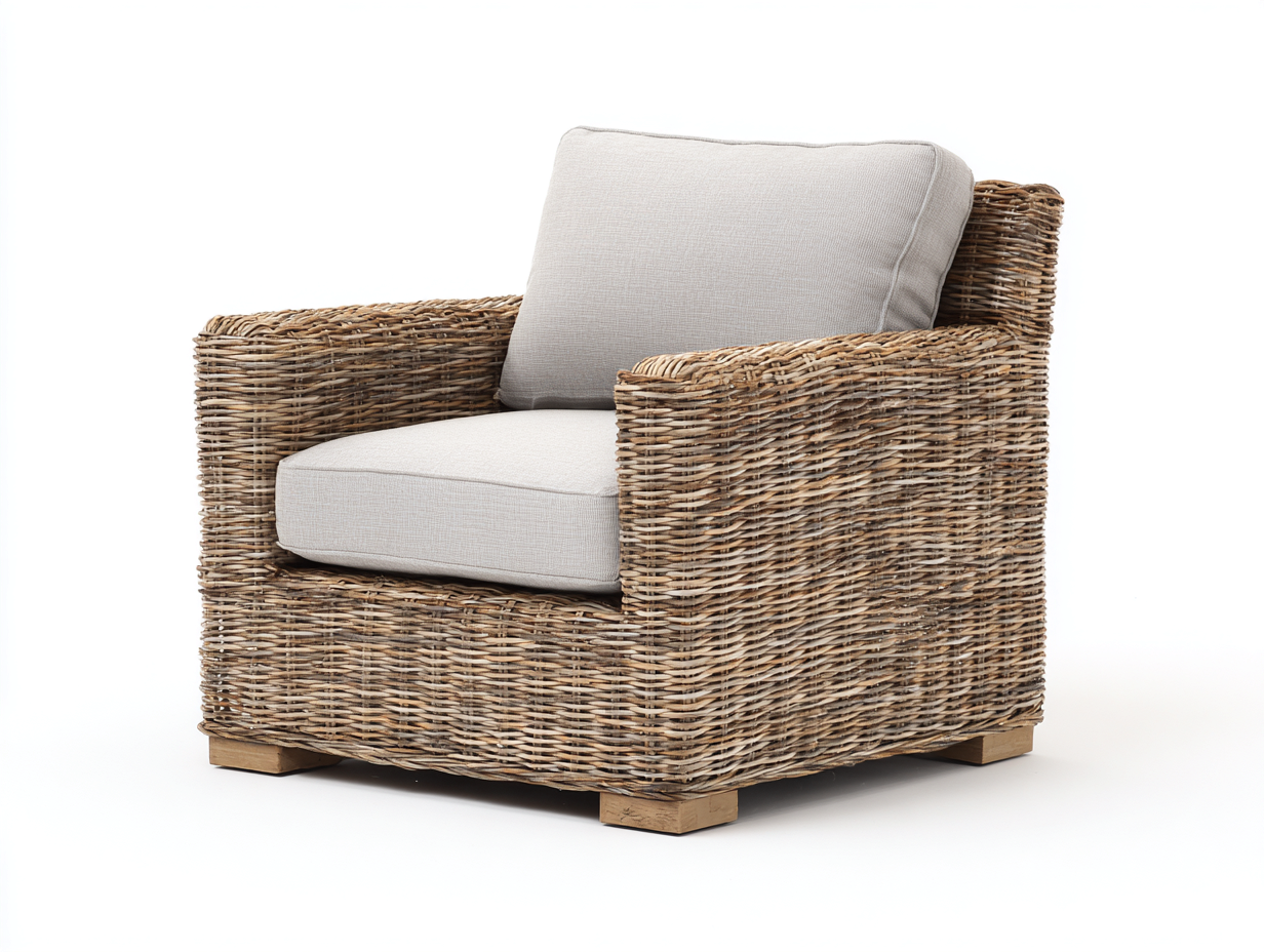 Poltrona da giardino - Rattan-legno-tessuto - 111x94x78 cm - Naturale-Beige - Rustico-Lidoriadecor