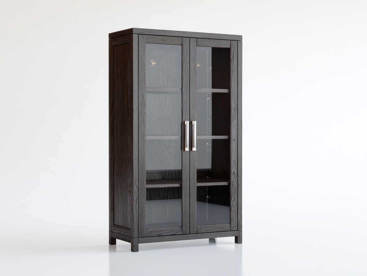 Vetrina-legno-vetro-metallo-88x39x132 cm-grigio fumo-stile moderno-Lidoriadecor