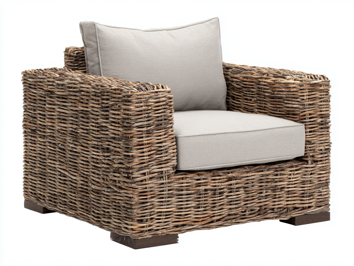 Poltrona da giardino - Rattan-legno-tessuto - 116x97x78 cm - Naturale-Beige - Rustico-Lidoriadecor